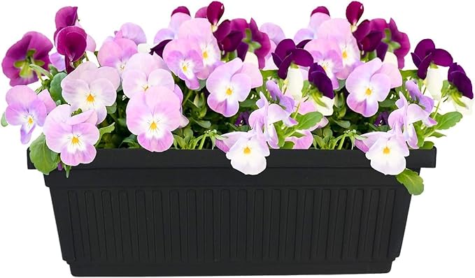 23.5 Inch Terra Roma Rectangular Window Planter Box - Lightweight Plastic Indoor Outdoor Plant Pot with Drainage for Windowsill, Herbs, Flowers, Black TheHCCompanies