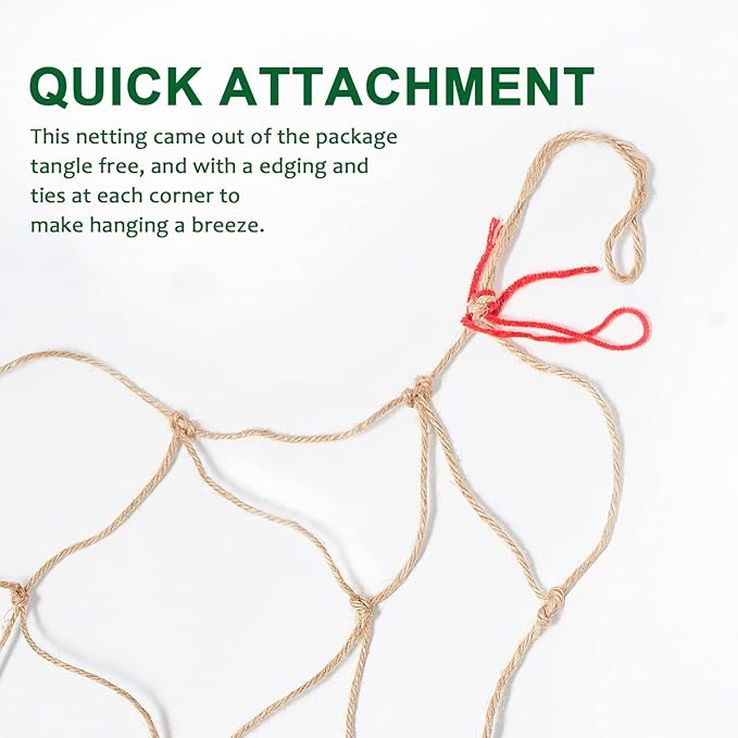 Jute Trellis Netting - Jute Netting for Garden, Heavy Duty Plant Support Netting for Climbing Plants, Cucumber, Vine, Fruits & Vegetables, Climbing Vining Plants (6.6 Ft x 32.8 Ft, 5.9 Inch Squares) Miuezuth