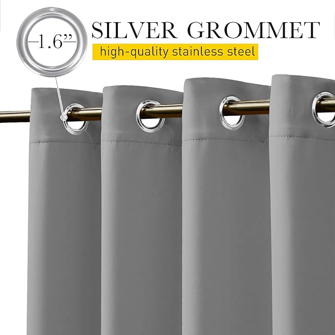 NICETOWN 2 Panels Outdoor Curtains for Patio Waterproof & Windproof, Grommet & Back Tab on Top & Bottom Weighted Drapes Keep Sun/Rain Out with Bouns Rope for Garage, Silver Grey, W84 x L108 NICETOWN
