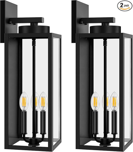 20in Large Outdoor Wall Light Fixtures, Exterior Lighting Fixtures Porch Sconces Wall Mounted, Waterproof Black Outdoor Wall Lanterns Lamps, Outside Lights for House Patio Front Door Entryway, 2-Pack BringYouBrightFuture