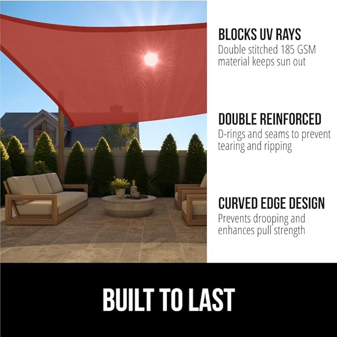 GORILLA GRIP Heavy Duty Sun Shade, UV Protection Fade Tear and Rust Resistant Rectangle Sunshade Canopy, Curved Edges Blocks Sunlight, Breathable Sail, Outdoor Patio, Lawn Garden, 6x10 FT Terra GorillaGrip