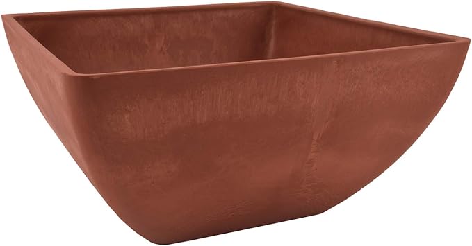 PSW Pot Collection 12x6 inch Plastic/Stone/Wood Composite Square Planter – No Drainage Hole (Drillable), Modern Indoor/Outer Pot for Flowers, Foliage, Succulents, Fairy Gardens Terra Cotta Color PSW