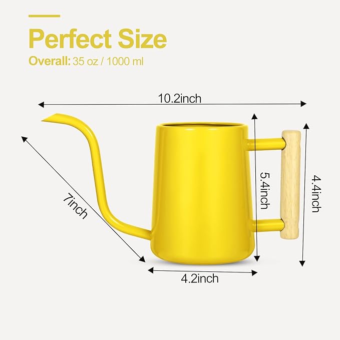 Watering Can Indoor Plants, 35 oz/1000 ml Metal Stainless Steel Watering Can Pot with Long Spout for Indoor House Plants Bonsai Outdoor Garden Flower Decorative (Yellow) Rootora