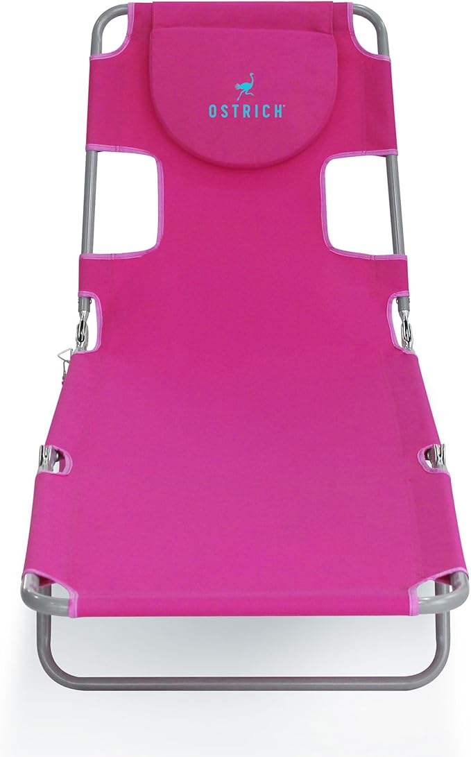 Ostrich Beach Lounge Chair, Folding & Reclining Outdoor Chaise Lounger, Pink - Portable Adjustable Recliner Chair for Lawn, Pool, Patio, Garden, and Yard OstrichProducts