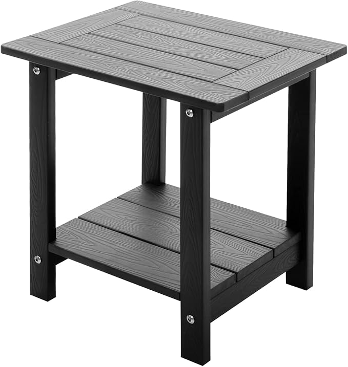 Double Adirondack Side Table Weather Resistant, Outdoor Rectangular End Table for Adirondack Chair, Black with Wood Grain Meluvici