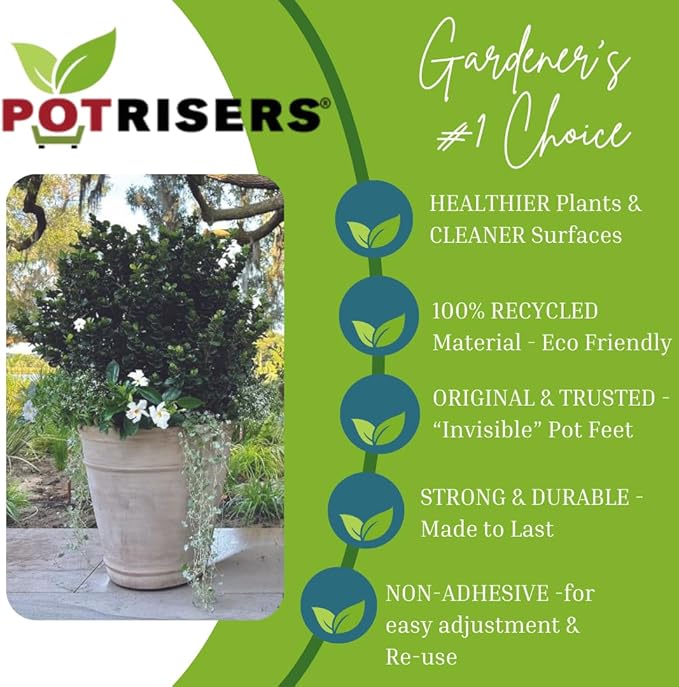 (Standard Size -32 Pack) - Invisible Pot Feet to Elevate up to 8 Flower Plant Planters or Statues | Perfect for Patios, Decks, Gardens, and Greenhouses - Made in the USA POTRISERS