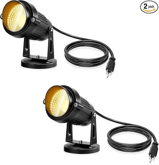 LemonBest Landscape Lights - 5W 110V Outdoor Spotlight - Waterproof IP65-3000K Warm White LED Landscape Lights - 5ft Cable for Yard Garden Patio Driveway House (Include Spike) (2 Pack) LemonBest
