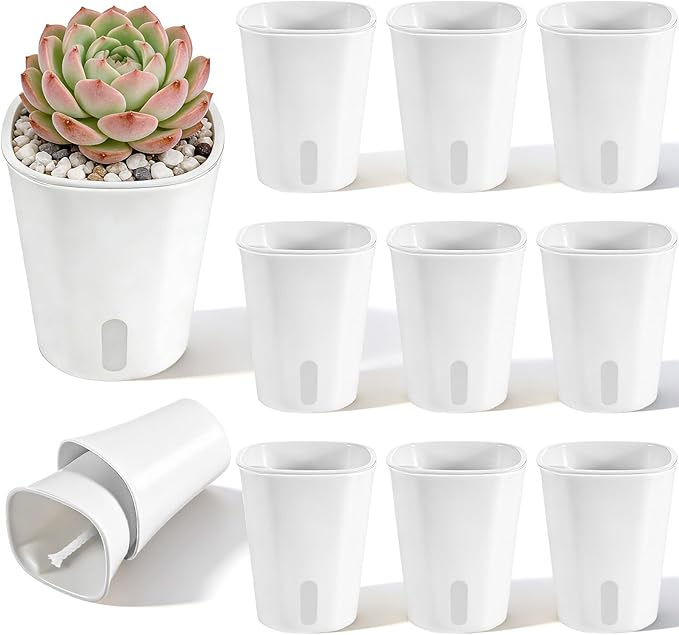 10 Sets 4" Self Watering Pots for Indoor Plants, Plastic Self Watering Planter Pots with Visual Water Level Clear Inner Cup and Multiple Vents for House Plants, Flowers, African Violets Rootora