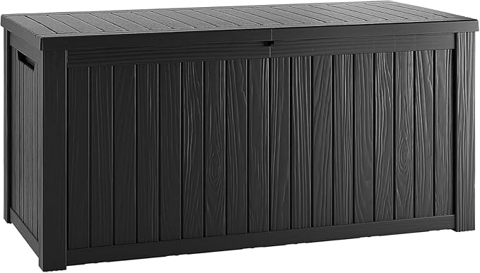 TARKARI 150 Gallon Lockable Resin Deck Box, Waterproof & UV-Resistant Outdoor Storage Box for Outdoor Cushion Storage, Garden Tools & Pool Accessories Storage, Black Home