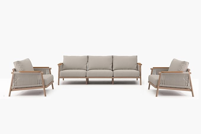 Acanva Modern All-Weather Aluminum Outdoor Patio Sofa with Thick Cushions, Olefin Fabric Sunroom Backyard Furniture, 3 Piece Set (Couch & 2 Chairs) acanva