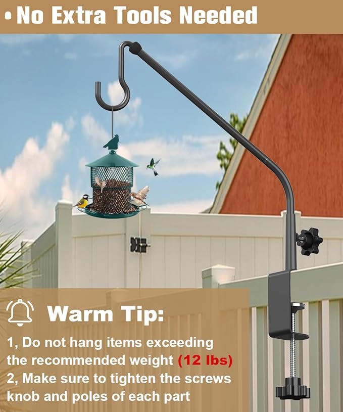 20 Inch Extended Reach Deck Hook Hanger for Railing, Heavy Duty Outdoor Plant Hook Holder for Hanging Bird Feeder Pole Deck Hanger Flower Basket Planter or Lanterns, Wind Chimes, 2 Pack Tuohours