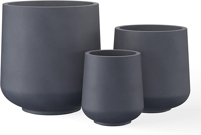 Kante 15.3"+11.6"+8.2" Dia Round Concrete Planter, Large Outdoor Indoor Planter Pots Containers with Drainage Holes and Rubber Plug for Home Garden Patio, Charcoal Kante