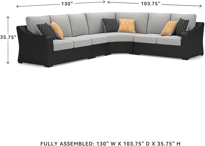 Signature Design by Ashley Beachcroft Curved Modern 4-Piece Outdoor Sectional with Cushion and 6 Throw Pillows, Light Gray SignatureDesignbyAshley