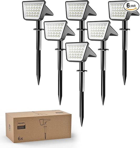Philips 6 Packs Solar Spot Lights Outdoor Waterproof, 28 LED 7500K Solar Powered Landscape Pathway Lights, Dusk to Dawn Solar Spotlights for Garden, Yard, Lawn, Walkway, Driveway PhilipsLightingLED