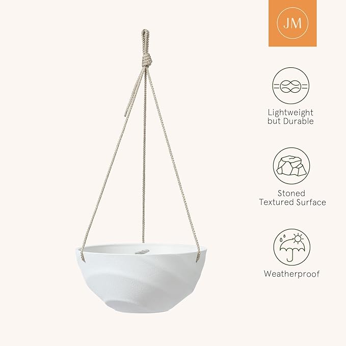 La Jolie Maison 10 Inch Hanging Planters for Indoor Plants, Outdoor Garden Planter Pots with Self-Watering Tray, Eggshell White, Set of 2 LaJolieMaison