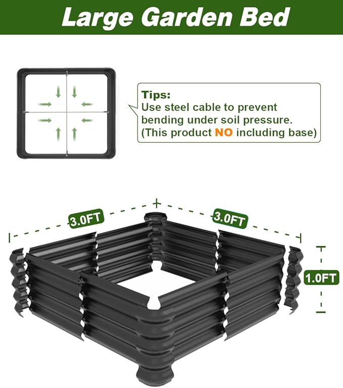 3.0x3.0x1.0ft Raised Garden Bed Kit for Outdoor, PP Material Planter Boxes, Large Garden Box Flower Bed with Easy Assembly, Gardening Containers for Vegetables, Flowers, Herbs, Black Tigerden