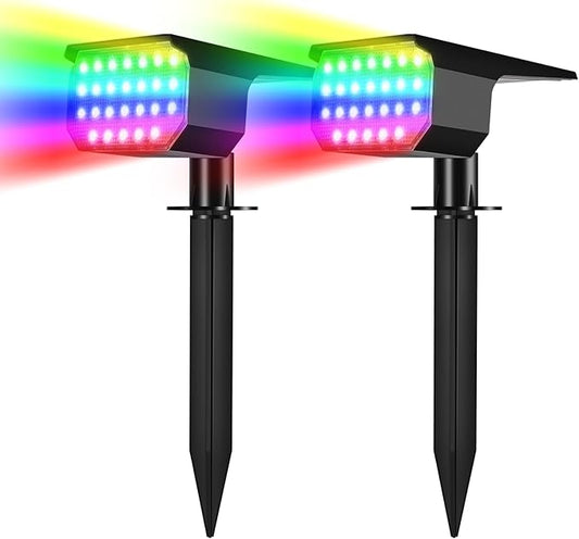 RGB Solar Lights Outdoor Waterproof IP65, 7 Lighting Modes Color Changing 26 LED Solar Spot Lights Outdoor for Yard Garden Pathway Christmas Decor (Multicolor, 2 Pack) Rootora