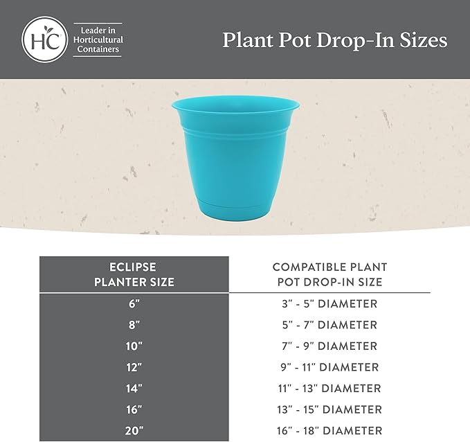 The HC Companies Eclipse Round Planter with Saucer - Outdoor & Indoor Plant Pot with Drainage Holes - Lightweight, UV-Resistant Plastic Pots for Plants, Flowers & Herbs (10" Slate Blue, Pack of 1) TheHCCompanies