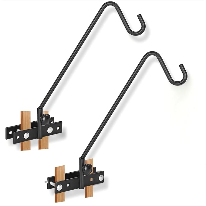 FEED GARDEN 2 Pack 13.5 Inch Deck Hooks for Vertical Railing, Adjustable Deck Bird Feeder Hanger for Hanging Lanterns, Wind Chimes, Flower Baskets, Suet Feeders FEEDGARDEN
