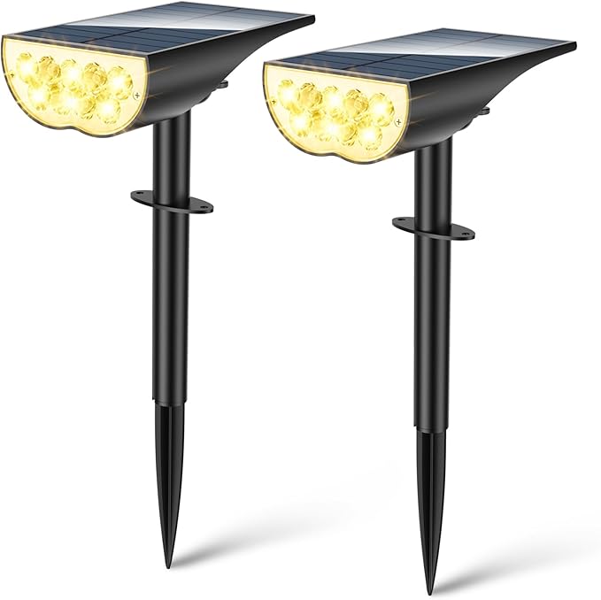 BAXIA TECHNOLOGY Solar Spotlights Outdoor Waterproof, 3 Lighting Modes Spot Lights, Dusk to Dawn Solar Powered Outdoor Lights for Yard Pathway Driveway Landscape, Warm White, 2 Pack BAXIATECHNOLOGY