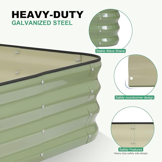 1MORE Raised Garden Bed -5X3X1 Galvanized Planter Box for Outdoor Gardening,4 in 1 Modular Raised Bed Kit with Protective Tape, Gloves for Herb，Ideal for Vegetables and Plants.Green-2Pcak 1MORE