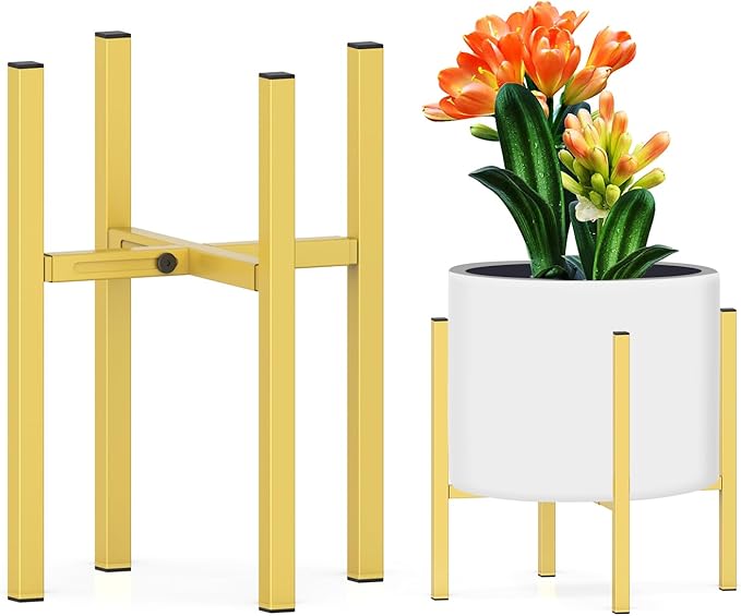 Plant Stand for 10"-16" Plant Pot Indoor Outdoor Corner, Adjustable Metal Heavy Duty for Large Pot (Golden 1 Pack) DDPow