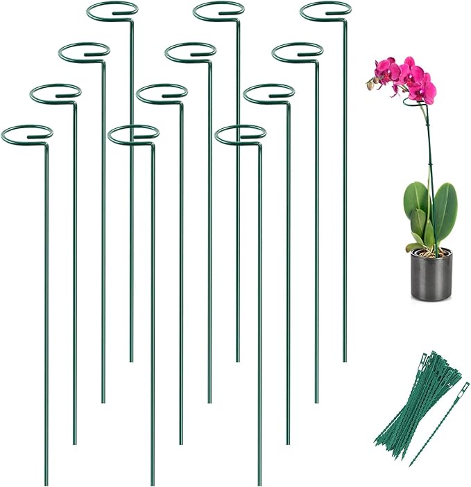 Joyhalo 12 Pack Plant Stakes, 16 Inch Plant Support Stakes, Plant Sticks Support with 24 Twist Ties, Flower Stakes for Plants Peony, Amaryllis, Marigold, Coreopsis, Tomato Seedling, Sapling Etc Joyhalo
