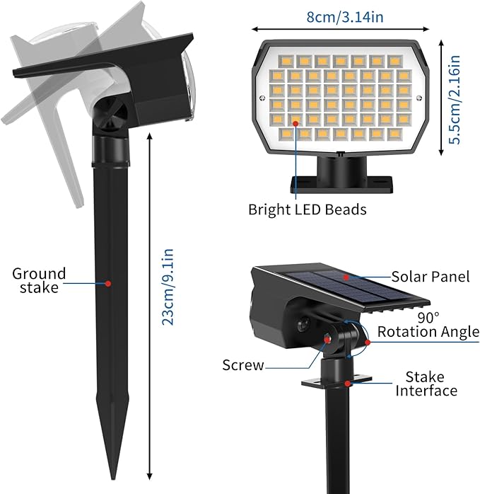 Solar Spot Lights Outdoor 6 Pack, [46 LED/3 Modes] Solar Landscape Spotlights Waterproof, 2-in-1 Auto On/Off Solar Powered Lights for Outside Yard Garden Wall Pathway(Warm White) TadyrealSolarLights
