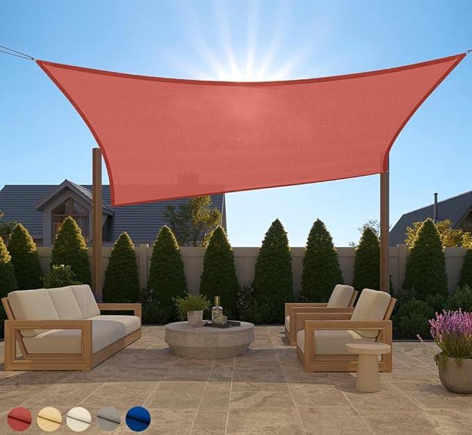 GORILLA GRIP Heavy Duty Sun Shade, UV Protection Fade Tear and Rust Resistant Rectangle Sunshade Canopy, Curved Edges Blocks Sunlight, Breathable Sail, Outdoor Patio, Lawn Garden, 6x10 FT Terra GorillaGrip