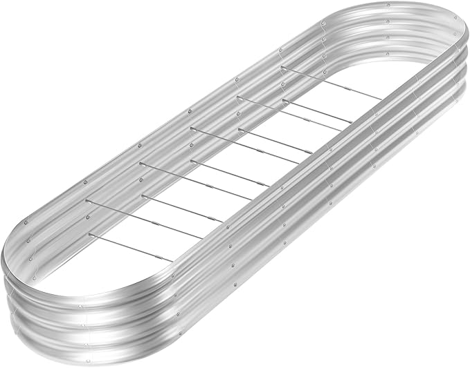 Land Guard 8ft Galvanized Raised Garden Bed Kit, Raised Garden Boxes Outdoor, Oval Metal Raised Garden Beds for Vegetables, Silver,108 Gallon Capacity(with 10 Connecting rods) LandGuard
