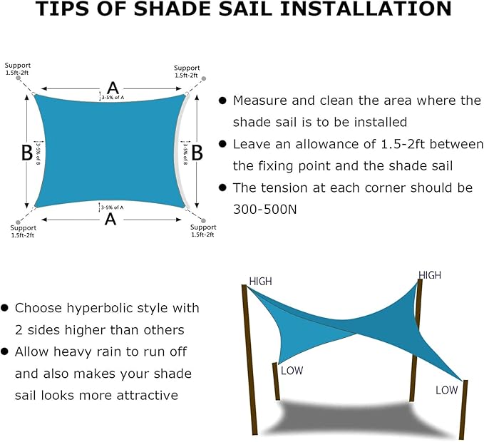 KANAGAWA 12'X20' Turquoise Mix Custom Size Sun Shade Sail Rectangle UV Block Canopy Cover for Patio Backyard Lawn Garden Outdoor (Customized Available) KANAGAWA