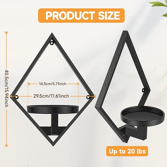 Wall Plant Holder, 2 Pack Metal Floating Shelves Indoor, Window Sill Plant Shelf for Bedroom Bathroom Living Room Home Office SBOSBO