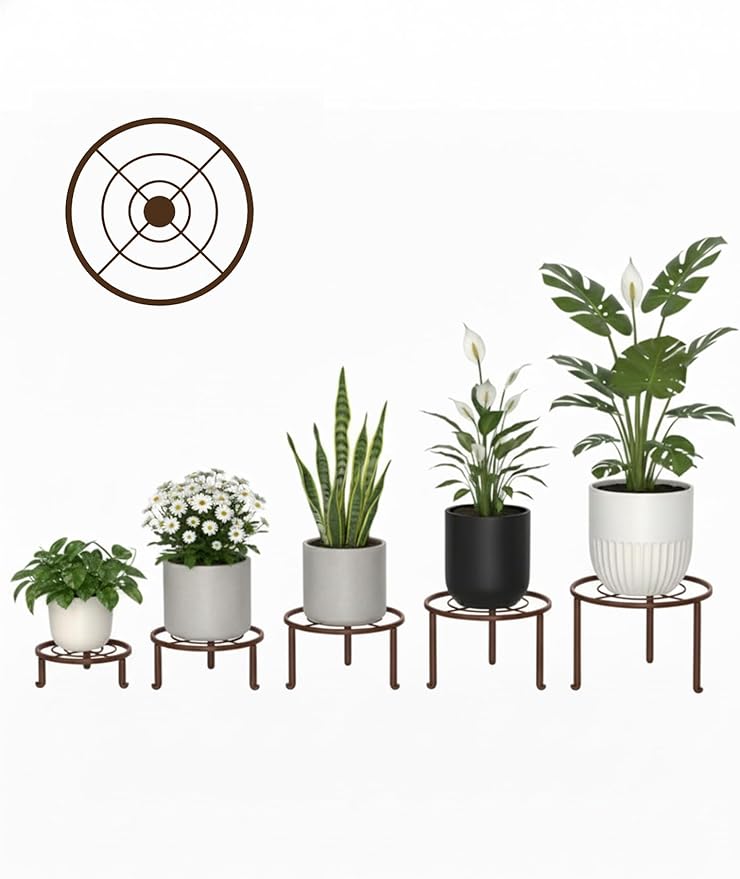 5 Pack Plant Stand Indoor Outdoor, Flower Pot Stand Plant Rack for Home Courtyard Gardens, Round Metal Corner Plant Stand for Flower Holder for Multiple Plants Rootora