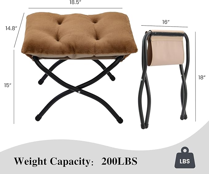 15"(H) Folding Ottoman, Set of 2, Foldable Footrest Stool, Small Foot Stool for Couch, Collapsible Foot Rest Ottoman for Sofa, Accent Padded Ottomans for Living Room, Bedroom, Brown MordchilHF