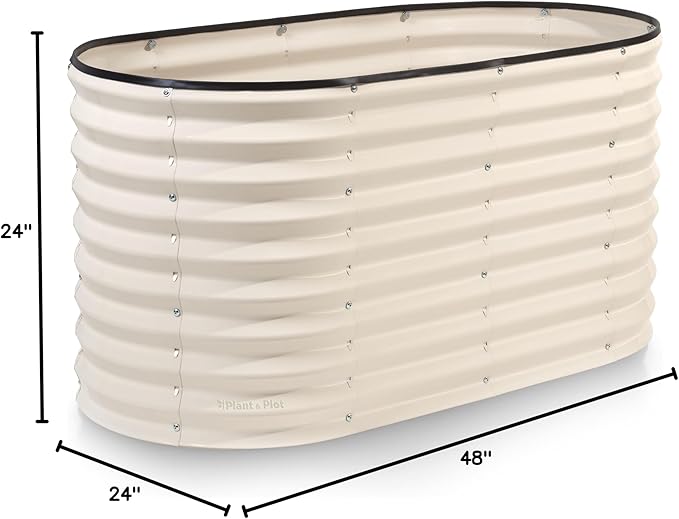Plant & Plot Galvanized Raised Garden Beds Outdoor // 4×2×2 ft Planter Raised Beds for Gardening, Vegetables, Flowers // Large Metal Garden Box (White) // Patented Tool-Free Design PlantPlot