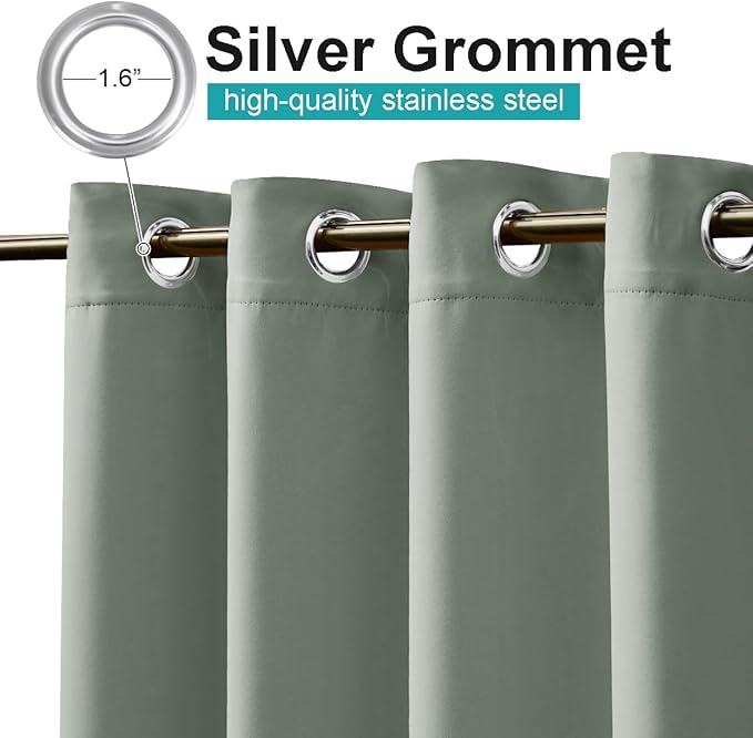 NICETOWN 2 Panels Patio Curtains for Outdoor Waterproof, Rustproof Grommet Thermal Insulated Room Darkening Indoor Outdoor Drapes Privacy for Balcony/Pergola, W52 x L108, Sage Green NICETOWN