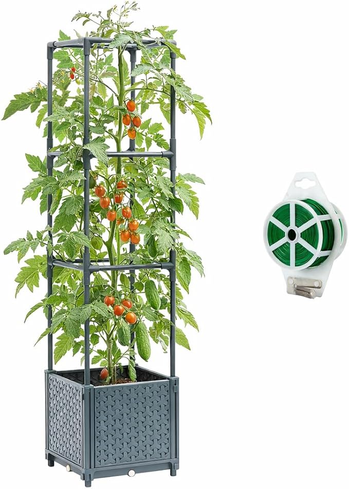 Raised Garden Bed with Tomato Planter Cage, Trellis Planter Boxes for Outdoor Patio Greenhouse Gardening Climbing Vegetables MakeYourGardenBeautiful