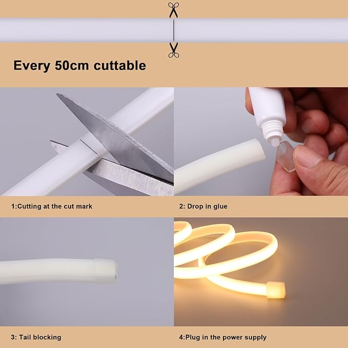 AC 110V COB LED Strip Lights Outdoor Waterproof 65.6ft, 3000K Warm White Super Bright 200W CRI 90+ LED Rope Light, IP65 Flexible Cuttable, for Bedroom Garden Commercial House BENLUN