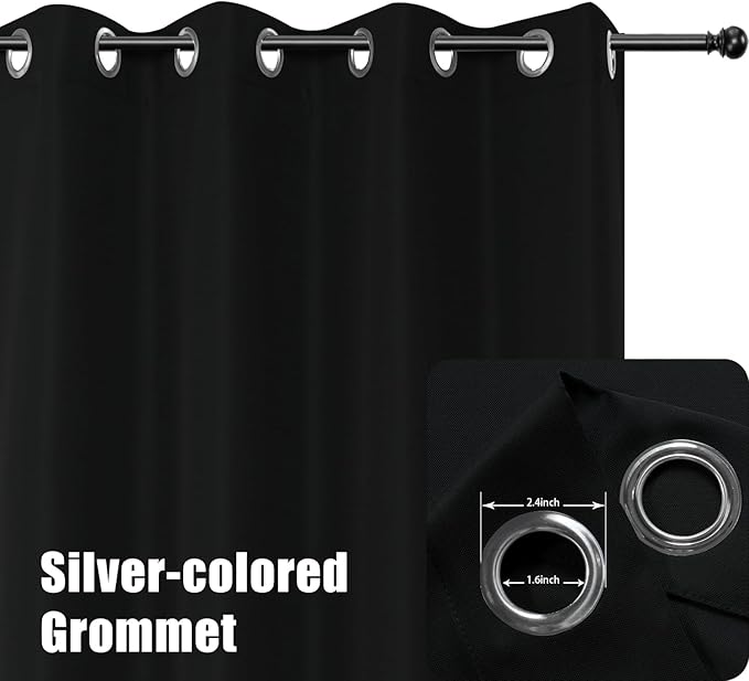 BONZER Outdoor Waterproof Curtains for Patio Wide Grommet Light Filtering Outside Curtains for Gazebo, Porch, Pergola, Pavilion, 1 Panel, 110W x 120L inch, Black Bonzer