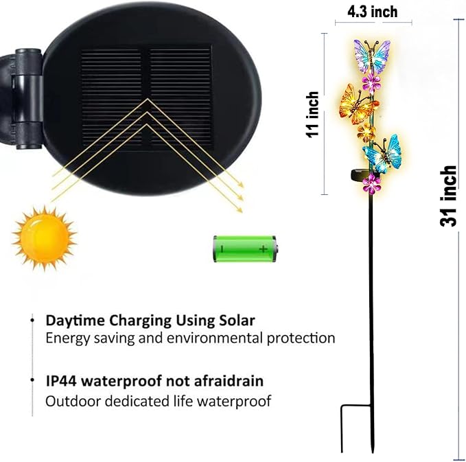 Solar Lights Outdoor Waterproof Garden Butterfly Light Decorative Solar Stake Lights with Butterflies Decor for Garden Yard Lawn Patio Pathway(2 Pack) YHSOLAR
