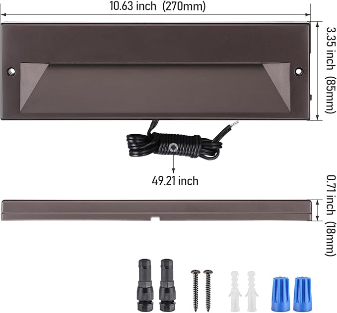 LEONLITE 10.6 Inch 5CCT LED Low Voltage Step Lights, 12–24V AC/DC 6W Surface Mount Ultra-Slim Landscape Stair Lights, IP65 Aluminum Outdoor Lighting for Decks, Hardscapes, Oil Rubbed Bronze, Pack of 3 LEONLITE