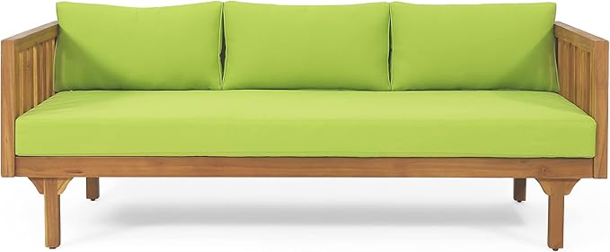 Claremont Outdoor 3 Seater Daybed with Cushions - Acacia Wood - Teak/Green ChristopherKnightHome