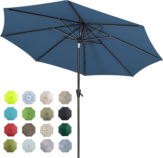 Tempera Patio Market Outdoor Table Umbrella with Auto Tilt and Crank, Large Sun Umbrella with Sturdy Pole & Fade Resistant Canopy, Easy to Set TemperaPatioLife