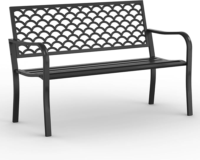 On Shine Outdoor Garden Bench Cast Iron Steel Outdoor Bench Clearance Weatherproof Metal Park Bench for Porch, Yard, Lawn, Deck (Scale) Rootora