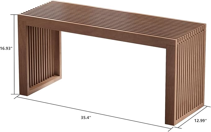 Bamboo Dining Bench, 35 inch Farmhouse Decor Indoor Kitchen Table Bench, Entryway Shoe Rack Bench, Outdoor Bench, Solid Bamboo Benches for Living Room, Hallway, Bedroom, Bathroom (Walnut, Long) HEALTHYYOU