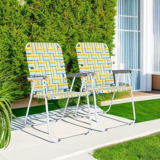 VINGLI Patio Lawn Webbed Folding Chairs Set of 2, Outdoor Beach Chair Portable Dining Chair for Outdoor Yard, Garden (Yellow, Classic) VINGLI