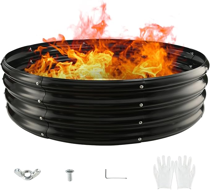 Round Galvanized Steel Fire Ring/Fir Pit for Outdoor,Durable Round Galvanized Steel Raised Garden Bed for Planting - 4×4×1FT,0.8MM Thick Black (47 ins Diameter x 12 ins high, Black) zbzbml