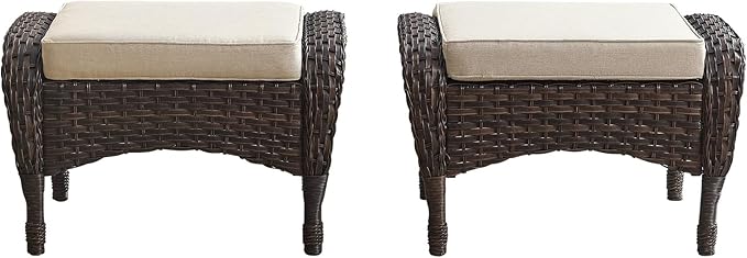 Belord Outdoor Ottomans for Patio Foot Rest - 25 Inch PE Wicker Foot Stool Set of 2 with Removable Cushions for Patio Furniture Sets,All Weather Rattan Ottoman for Balcony Deck Backyard Brown Belord