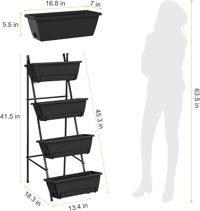 OYEAL Raised Garden Bed 4 Tier Vertical Garden Planters Indoor Outdoor Raised Planter Box with Legs Elevated Herb Garden Planter for Flowers Vegetables Plants, Black OYEAL