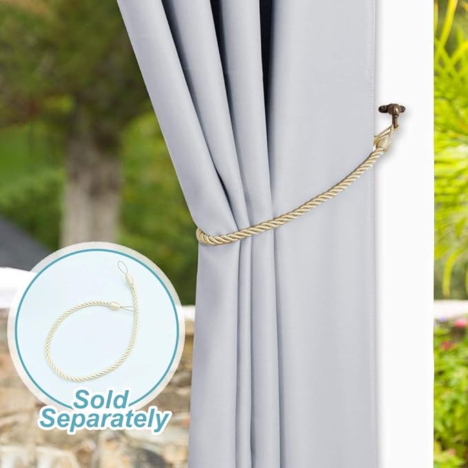 NICETOWN Patio Outdoor Curtain Waterproof Extra Wide and Long, Rustproof Grommet W100 x L108 Room Darkening Outdoor Living Divider Privacy Thermal Insulated Blinds for Pool, Greyish White, 1 Piece NICETOWN